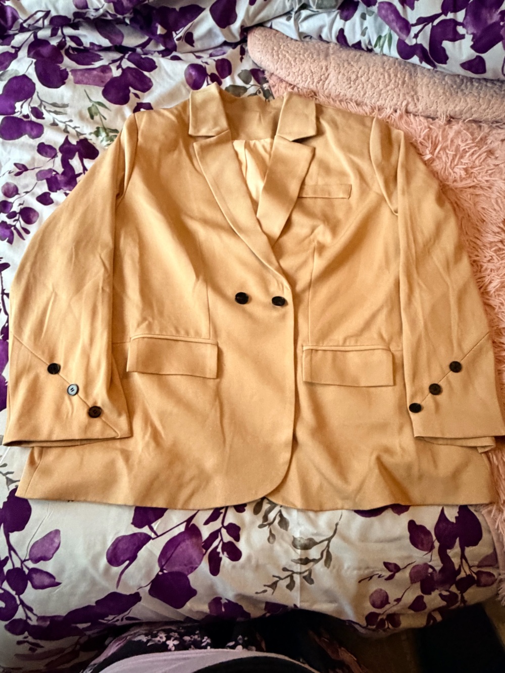 SHEIN beige tan Double-Breasted Blazer Jacket